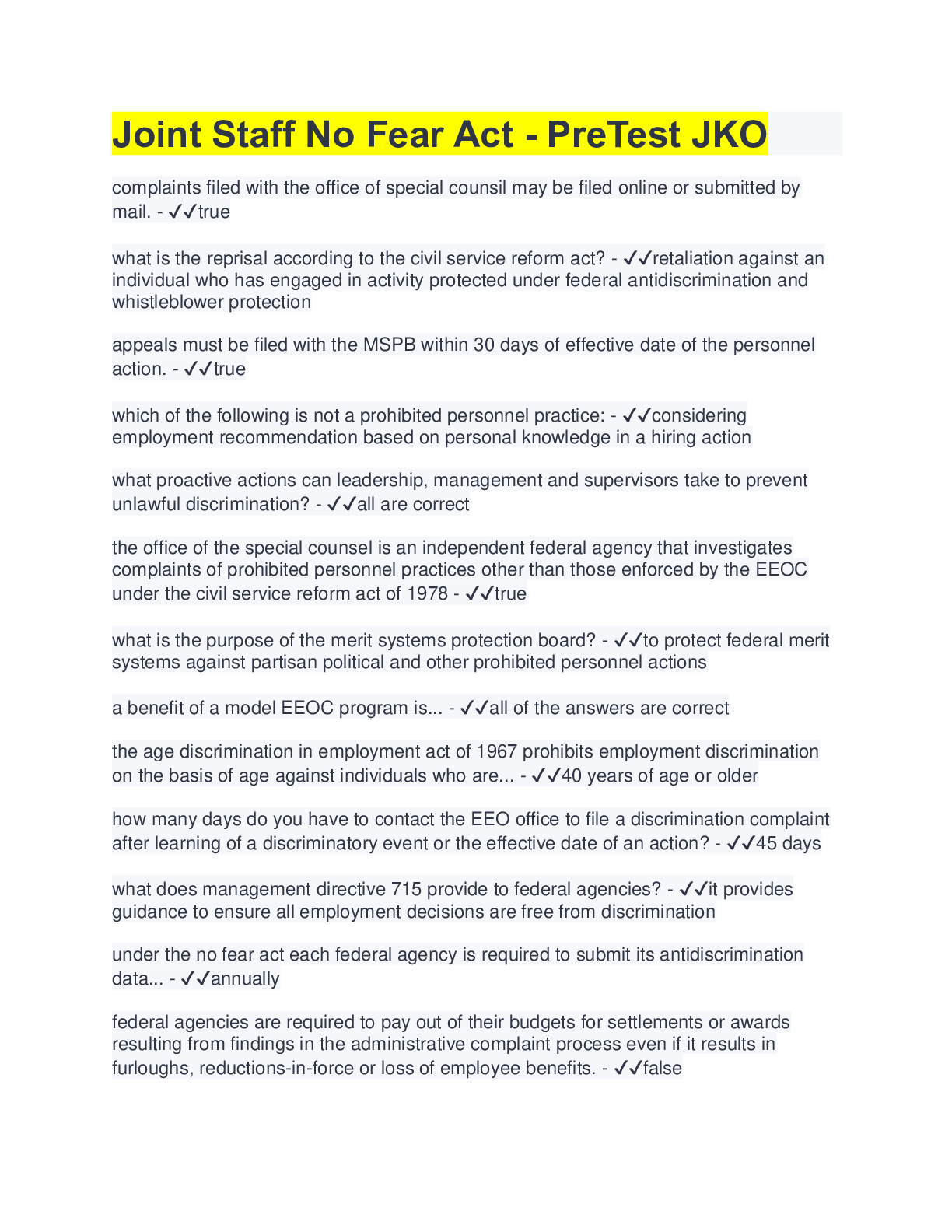 Preview image for Joint Staff No Fear Act - PreTest JKO